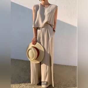 NWT Commense Linen Blend Casual Khaki Pants Set (Size: XS)